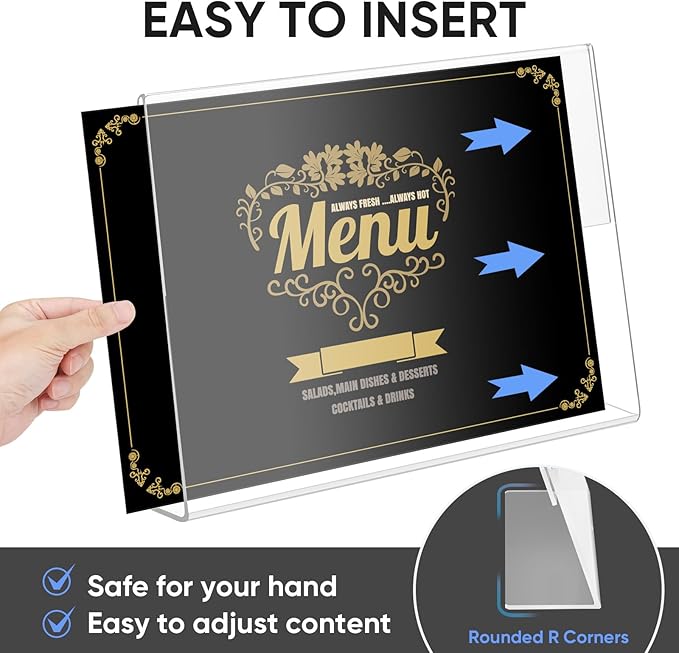 TICONN 11 x 8.5 Acrylic Sign Holder, L Shape Clear Sign Stand for Displaying, Plastic Paper Holder for Office, Store, Restaurant (Horizontal 6 Pack)