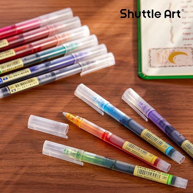 Shuttle Art Liquid Ink Rollerball Pens, 10 Bright Colors Quick Drying 0.5mm Extra Fine Point Long Lasting for Writing Journaling Taking Notes Doodling School Office Home
