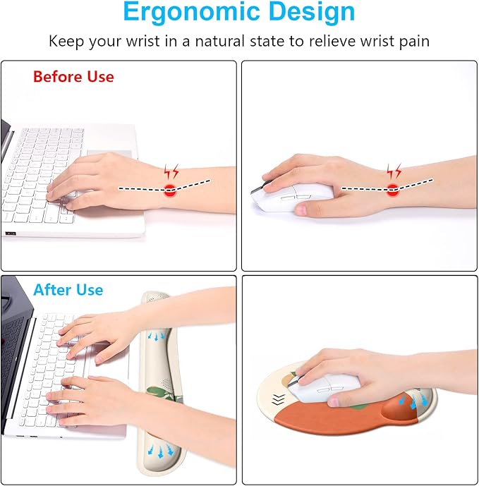 Dapesuom Keyboard Wrist Rest and Mouse Pad with Wrist Support, Memory Foam Cushion for Keyboard and Mouse Set, Ergonomic Desktop Pad Rests with Non Slip Base for Easy Typing & Pain Relief, Painting