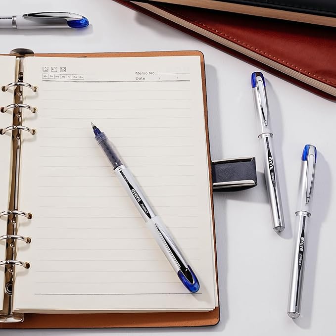 EYEYE Blue Rollerball Pens 0.7mm, 6 Pack Medium Point Roller Ball Pen Quick Dry, Liquid Ink Pen Fine Point Smooth Writing Pens for Journaling, Note Taking, Office, School Supplies