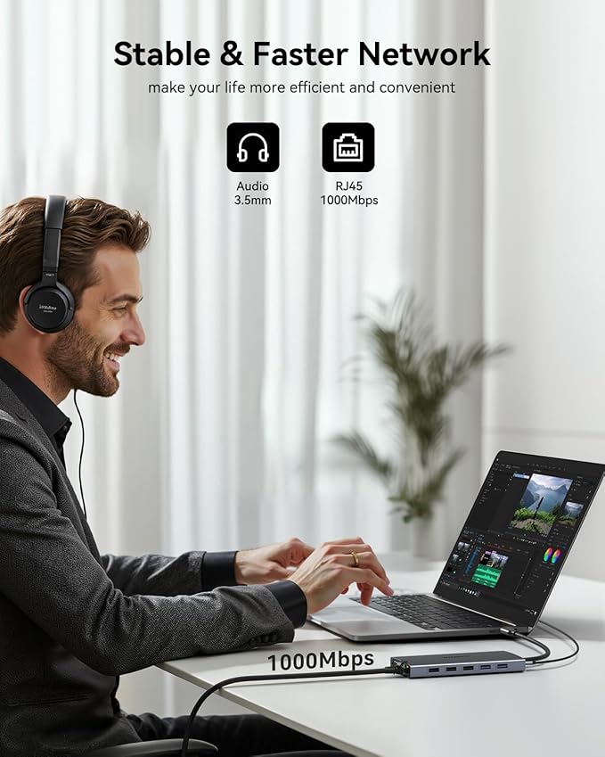 ZMUIPNG USB C Docking Station Dual Monitor 15 in 1 Laptop Docking Station Triple Display USB C Hub Multiple Adapter Dongle with 4K HDMI+VGA+USB Port+Button+PD+Ethernet for Dell HP Thinkpad Surface