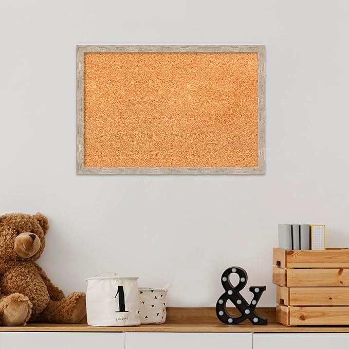 Amanti Art Natural Cork Board for Wall, 13x19 Vision Board with Silver Wood Frame, Small Corkboard Office Decor for Home Organization, Modern Corkboard Pinboard to Display Items for Home Organization