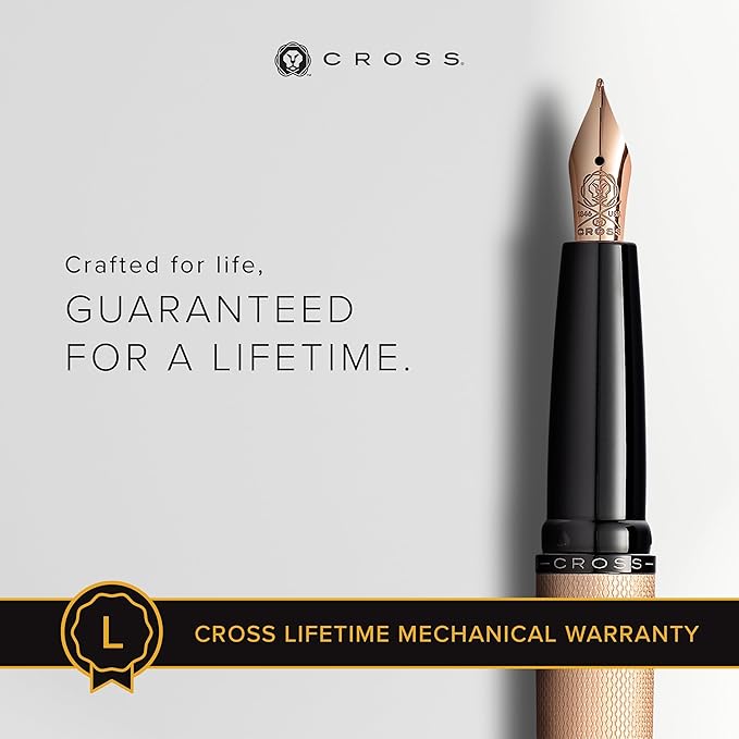 Cross ATX Refillable Fountain Presented in a Luxury Gift Box - Medium Point, Black Ink, Sandblasted Rose Gold