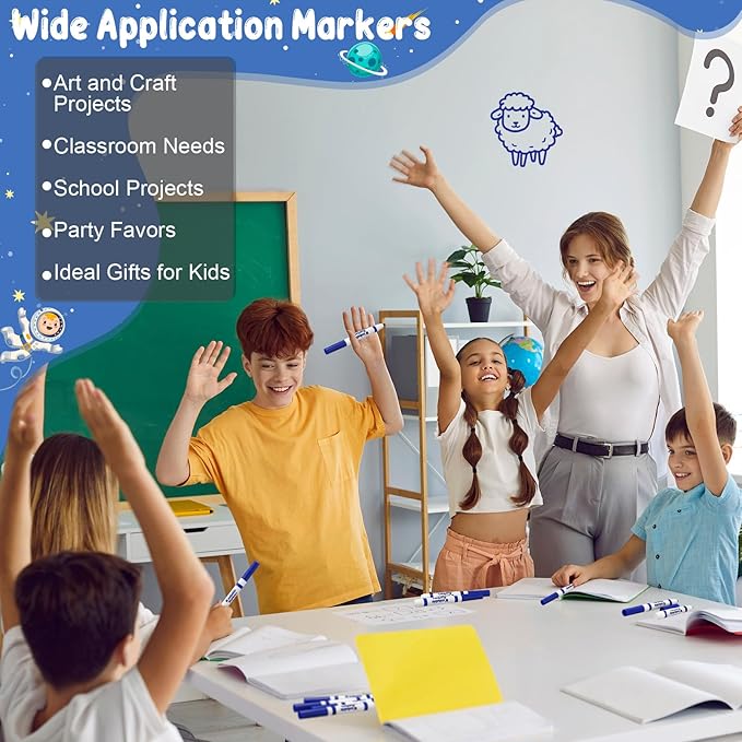 Janlaugh 60 Pcs Blue Washable Markers Bulk Coloring Broad Line Markers for Kids Conical Tip Blue drawing pens for Classroom Back to School travel Art baby shower gender reveal Supplies, Ages 6+