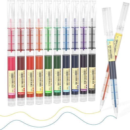 Shuttle Art Liquid Ink Rollerball Pens, 10 Bright Colors Quick Drying 0.5mm Extra Fine Point Long Lasting for Writing Journaling Taking Notes Doodling School Office Home