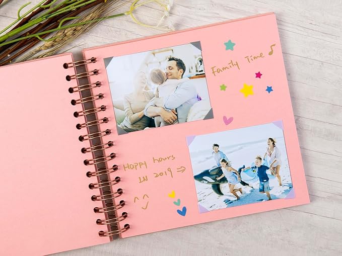 potricher 8 x 8 Inch DIY Scrapbook Photo Album 80 Pages Thick Kraft Blank Pink Paper Memory Book for Wedding and Anniversary Family (Pink, 8 Inch)