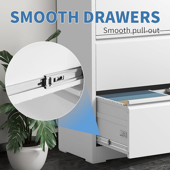 File Cabinets 3 Drawer,Metal Office Storage Filing Cabinet with Lock,White Lateral Filing Cabinet for Home Office,Horizontal Locking File Cabinets for Legal/Letter/A4,Assembly Require,White