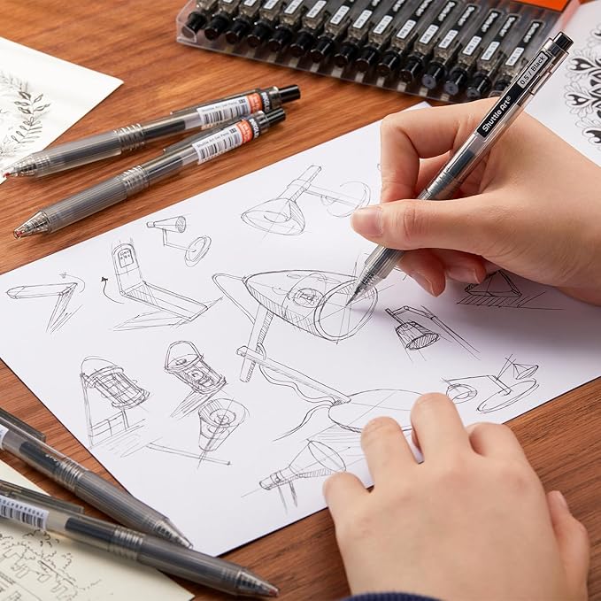 Shuttle Art Black Gel Pens, Ink Glide Series 15 Pack Retractable 0.5mm Fine Point Rollerball Gel Ink Pens Quick Drying Waterproof Smooth Writing with Comfortable Grip for Office School and home