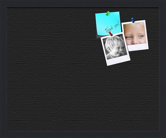 PinPix 22x18 Inch Cork Bulletin Board. This Decorative Framed Pin Board Comes with Solid Black Design and a Satin Black Frame. Ideal for Home Office Decor or Message Board (PinPix-622)