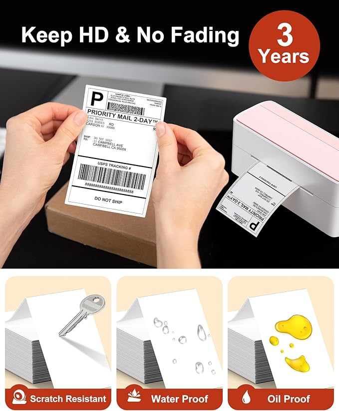 Phomemo 4x6 Shipping Labels, 500 PCS Fan-Fold Thermal Labels, Compatible with MUNBYN,JADENS,Nelko,Phomemo 241bt,243BT, D450BT,D520BT,2411BT Label Printer,Water/Oilproof Label Stickers for Address Mail