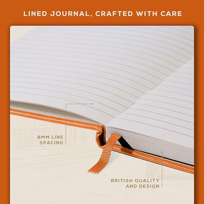 BEECHMORE BOOKS Lined Journal Notebook, 5.8 x 8.3 inch, A5 160 Lined Pages, Hardcover Leather Journals for Women, Men, Writing and Notebooks for Work - 120 GSM Thick Paper, Gifts Box Included