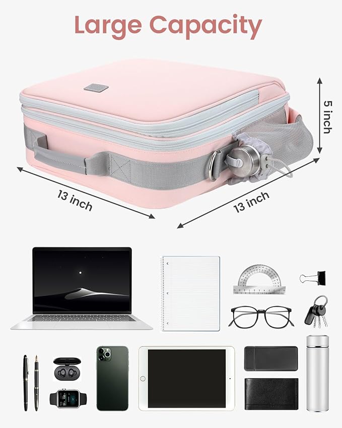 Zipper Binder, 3 Inch D-Ring 3 Ring with Water Bottle Holder,700 Sheet Capacity-Multiple Pockets,Binder with Strap for School/Office, Fit for 13" Tablet/Laptop,Patent Design-Pink