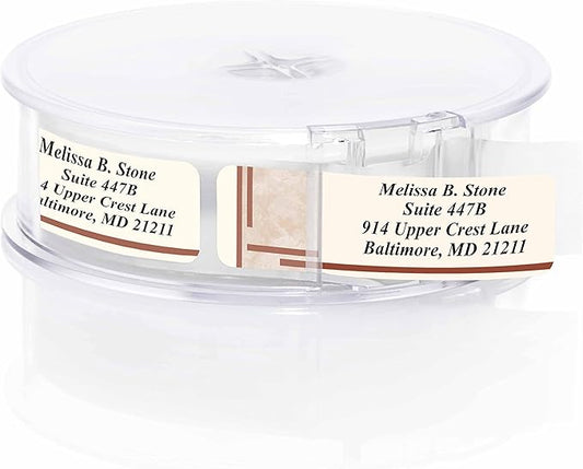 Brown Marble Designer Rolled Address Labels with Elegant Plastic Dispenser
