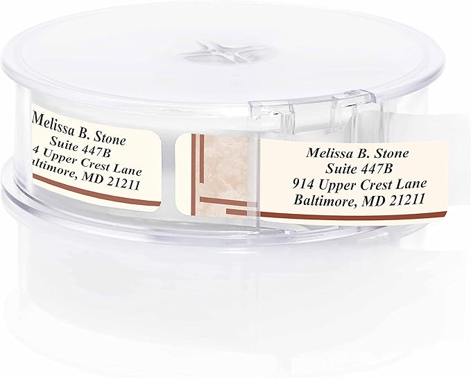 Brown Marble Designer Rolled Address Labels with Elegant Plastic Dispenser