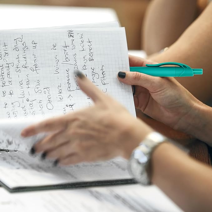 Deegtran 100 Pack No Bleed Teal Blue Barrel Click Pens, Wholesale Retractable Ballpoint Pens, Medium Point, Smooth Ink, 1.0MM Black Ink