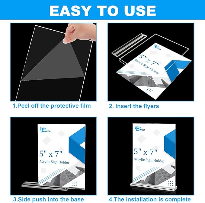 EHWINE 16 Pack Acrylic Sign Holders - 5 x 7, Double-Sided Stand Up Table Top Sign Holders, Clear Acrylic Picture Frame Menu Flyer Paper Display Stand for Office Business Store Wedding Party