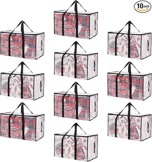 Moving Bags Heavy Duty Extra Large, Alternative for Moving Boxes & Moving Supplies,Clear Storage Bins with Lids, Plastic Packing Tote, Storage Bags for Clothes with Handles & Zippers(Clear, 10 Pack)