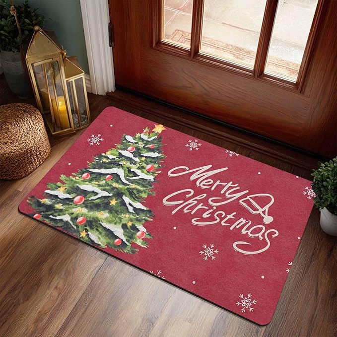 Christmas Doormat Christmas Tree Snowflakes Welcome Mat Farmhouse Floor Mats Outdoor Front Door Mat Front Porch Rugs for Thanksgiving Christmas Indoor Outdoors Decorative, 18" x 30"Inch