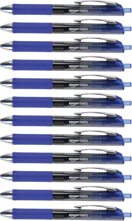 Amazon Basics Gel Pens Fine Point Smooth Writing Pens, Retractable, Blue, 0.7mm, 12 Pack