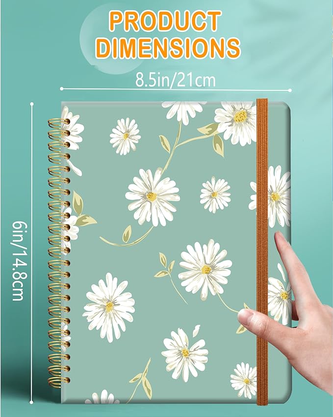 Ruled Spiral Writing Notebook,A5 Hardcover Lined College Journal for Women Lady,Fashion Puppy Watercolor Strong Twin-Wire Binding with Premium Paper,8.4" X 6",Perfect for School,Office,Home Gifts(Beautiful Daisy)