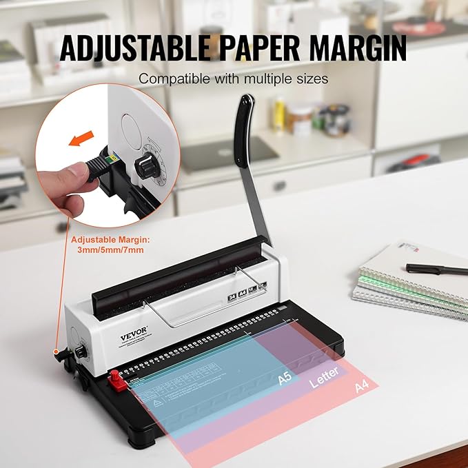 VEVOR Coil Spiral Binding Machine, Manual Book Maker 34-Holes Binding 120 Sheets, Punch Binder Adjustable 3/16" - 9/16" Coil Binding Spines, for Letter Size, A4, A5