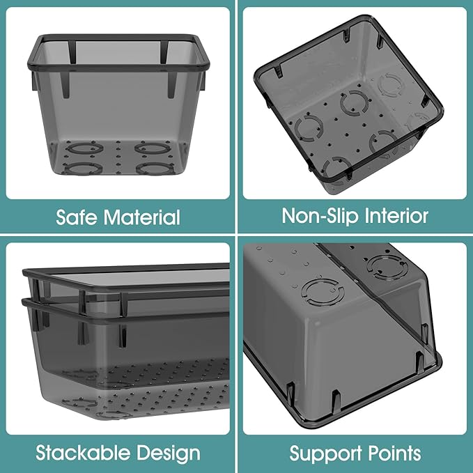 WOWBOX 25 PCS Plastic Drawer Organizer Set, Desk Drawer Divider Organizers and Storage Bins for Makeup, Jewelry, Gadgets for Kitchen, Bedroom, Bathroom, Office, Black