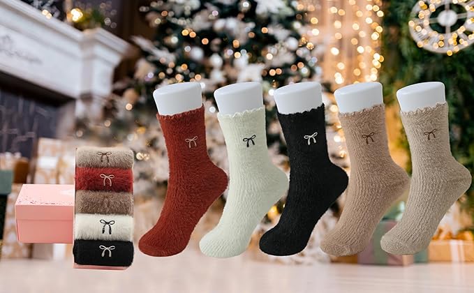 5 Pairs Fuzzy Soft Cozy Comfortable Socks for Women, Casual Sleep Comfy Socks, Perfect Warm Winter Gifts for Women