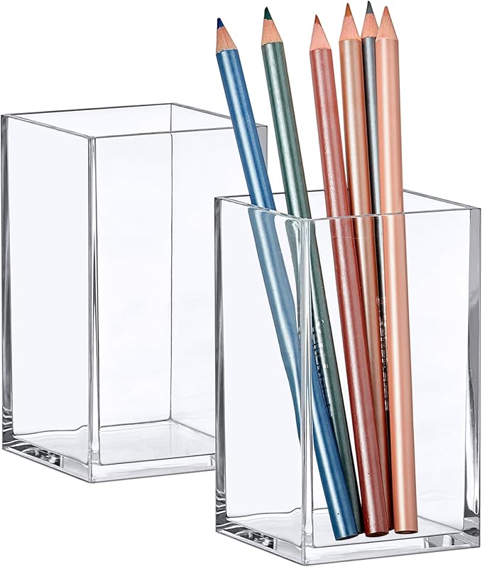 Amazing Abby - Penelope - 2-Pack Pen Holder, Acrylic Pen Holder, Clear Plastic Organizer for Office Supplies, Perfect Office Desktop Storage Solution for Pencils, Pens, Markers, Scissors, and More
