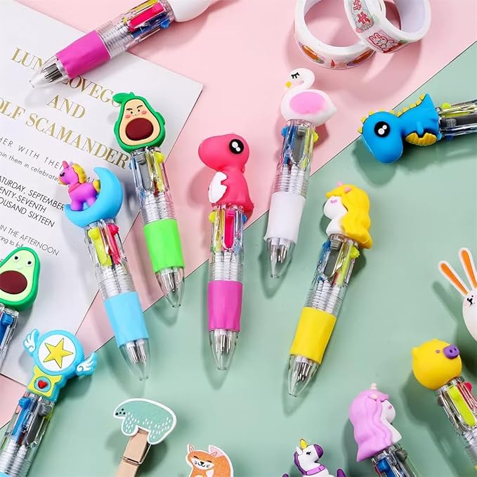 4-in-1 Kawaii Multicolor Pens for Kids | 60 Pack Bulk Mini Ballpoint Pens, Birthday Party Favors Classroom Prizes & Student Gift Supplies (Assorted Styles)