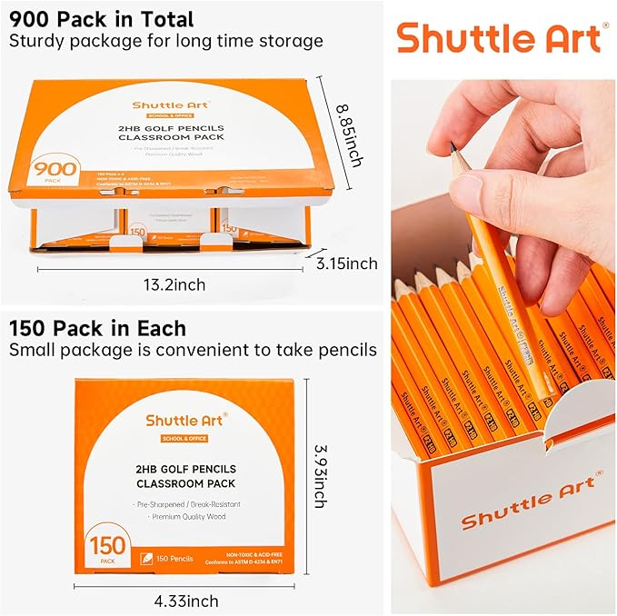 Shuttle Art 900 Pack #2 HB Golf Pencils, Wood-cased 3.5” Mini Pencils Bulk, Pre-sharpened Small Pencil for Kids Teachers Writing Marking Sketching, Classroom Essentials, Back to School Supplies