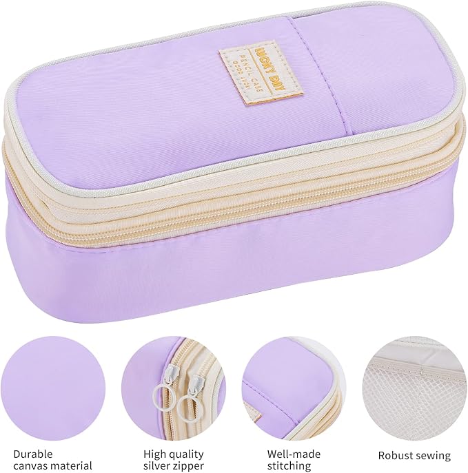 Dugio Big Pencil Case for Girls Organizer Pencil Bag with Zipper Pencil Pouch for School Teens Kids Aesthetic Large Pencil Pouch Purple
