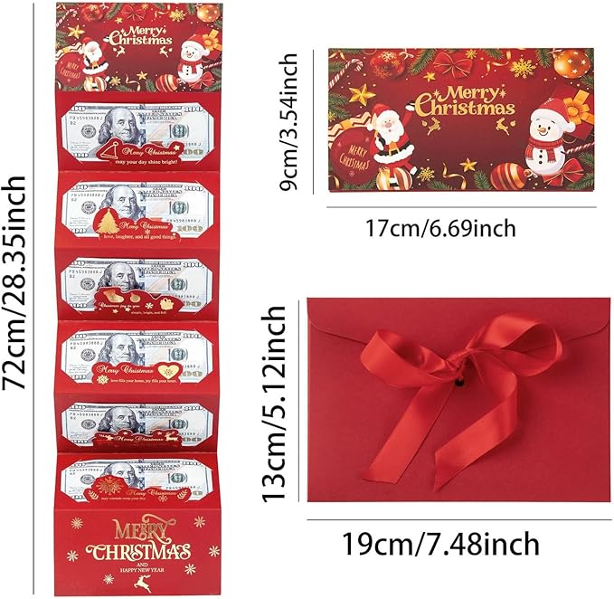 Christmas Cash Gift Envelopes 5 Slots, Christmas Cash Gift Envelopes，christmas Card Book with Tassel & Santa Card Supplies,2025 New Creative Cashs Surprise Envelope for Checks or Cards(StyleA,3pcs)
