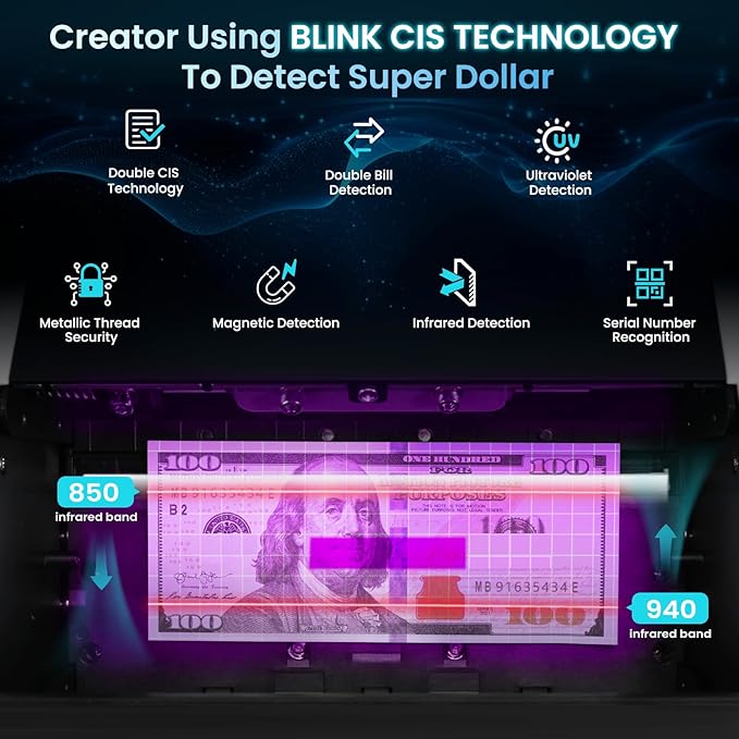 NUCOUN Mixed Denomination Money Counter Machine,Mixed Value Bill Counter and Sorter,with Reject Pocket,Multi Currency Note Counter,Counterfeit Detection 2 CIS/UV/MG/IR,4 inch Touch Screen,SN Record