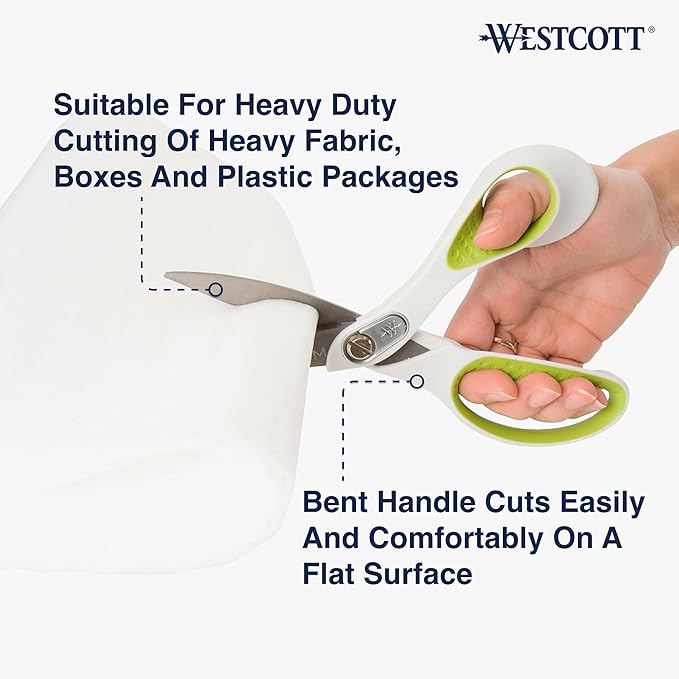 Westcott Heavy Duty CarboTitanium-Bonded 8" Bent Scissors - Durable Fabric Scissors, Ergonomic Comfort, Ideal for Crafting & Cutting Tasks