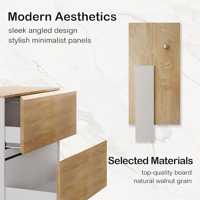 2 Drawer Lateral File Cabinet, 31W*28H Wood Filing Cabinet with Anti-tilt Mechanism, Home Office Storage Filing for Letter, A4 & Legal Size, Light Walnut