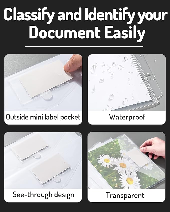 Forvencer Binder Pocket, 5 Pack Super Heavyweight Poly Binder Pocket with Tight Closure, File Folders Side Loading, 3 Ring Binder Organizer, Letter Size, Clear