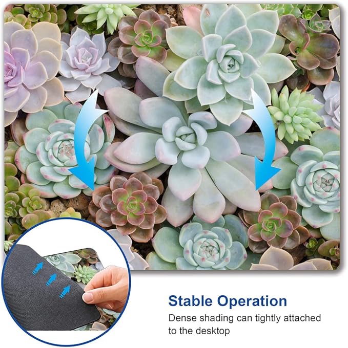 Mouse Pad, Cute Succulent Cactus Plants Mouse Pads, Square Washable Cloth Personalized Mouse Mat with Design, Gaming Office Home Non-Slip Rubber Base Computer Mousepad