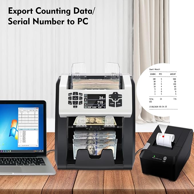 S75 Bill Counter and Sorter, Money Counter Machine Mixed Denomination, Two Pockets Cash Value Counter, Counterfeit Detection 2 CIS/UV/MG/IR, Serial Number, Multi Currency,2Yr Warranty