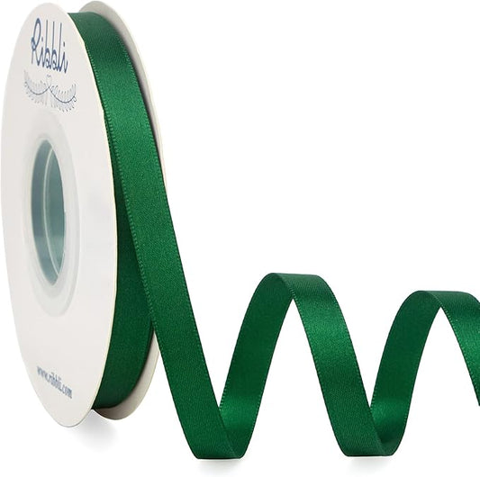 Ribbli Double Faced Forest Green Satin Ribbon,3/8” x Continuous 25 Yards,Use for Bows Bouquet,Gift Wrapping,Floral Arrangement