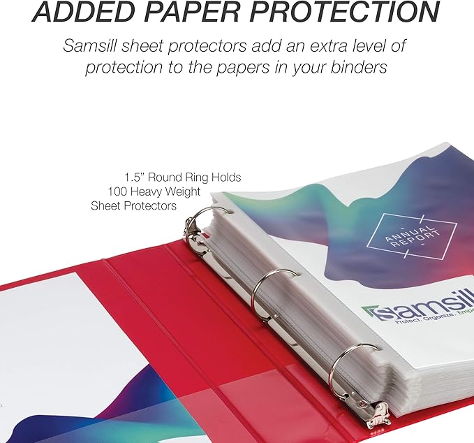 Samsill 1.5 Inch 3 Ring Binders, Made in USA, Economy Round Ring, Clear View Cover, 325 Sheet Capacity - for School, Home, Office - Red, 12 Pack
