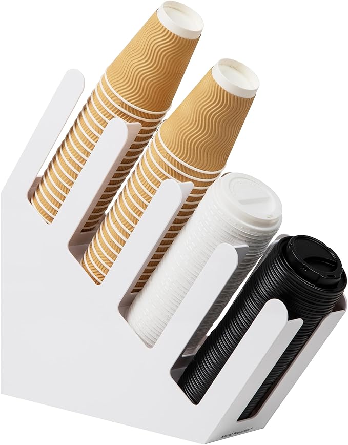 Mind Reader Cup and Lid Dispenser, Countertop Org, Coffee Bar, Beverage Cup, Kitchen, Breakroom, 4"L x 18"W x 16"H, White