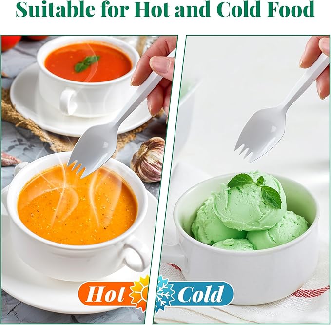 FOCUSLINE 2000 Pack White Disposable Sporks, Heat Resistant Plastic Sporks Bulk, Plastic Silverware for Take out Restaurants, Parties, Picnics, Travel & Any Events