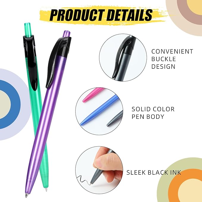 Yuxingrong Retractable Black Ballpoint Pen for Smooth Writing 1.0mm Medium Pack of 100, click pens with comfort grip, Idea for Journaling, Planner, Note Taking