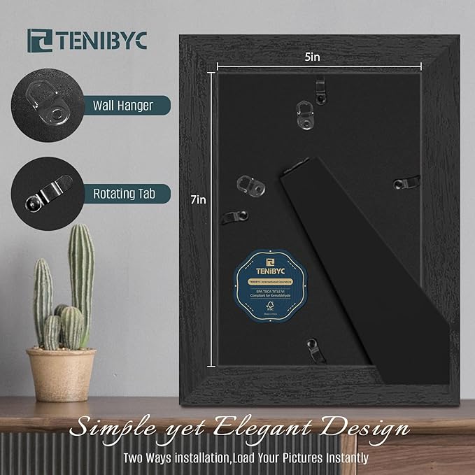 5x7 Picture Frames Set - 3 Pack - Black Solid Wood Poster Frame - Tempered Glass - Exclusive Woodgrain - Rooms, Offices, Gallery, Studio, and Hallway, Wall Display Decor