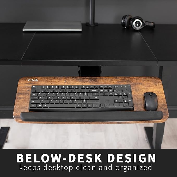 VIVO Adjustable Computer Keyboard and Mouse Platform Tray, Ergonomic Under Table Desk Mount Drawer Underdesk Shelf, Rustic Vintage Brown, MOUNT-KB03N
