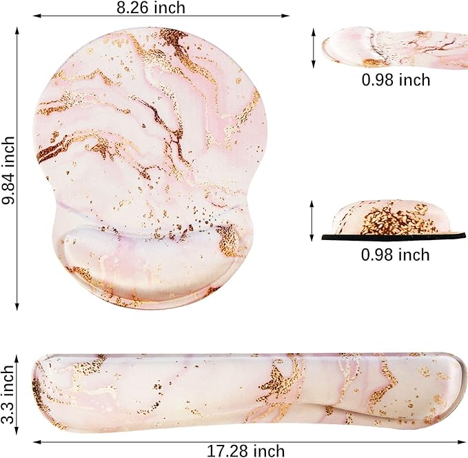 ArtSo Upgraded Wrist Rest Support for Mouse Pad & Keyboard, Ergonomic Gel Mousepad Non-Slip Rubber Base Home,Office Pain Relief & Easy Typing Cushion Neoprene Cloth & Soft Memory Foam, Pink Marble