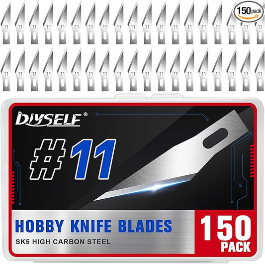 DIYSELF 150 PCS Exacto Knife Blades 11, Sharp Hobby Knife Blades, High Carbon Steel Craft Knife Blade, #11 Replacement Exacto Blade for Art, Scrapbooking, Stencil, Paper Cutting