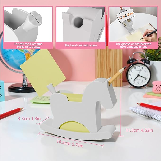 Li&Zhao Horse Sticky Note Holder - Cute Post It Note Dispenser Memo Dispenser Pen Holder Sticky Note Dispenser Post It Note Holder Notepad Holder for Desk School Office(Gray)
