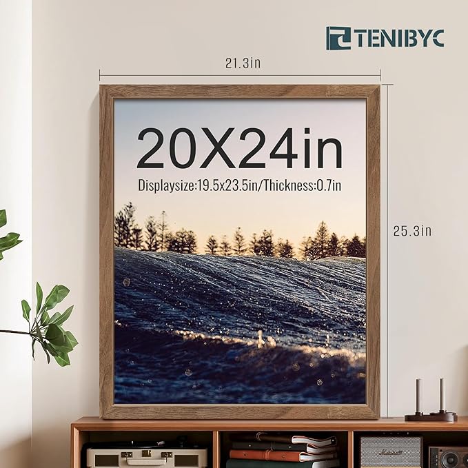 20x24 Picture Frame 4 Pack, Brown Walnut Wood Poster Frame, Horizontal and Vertical Display, Wall Hanging
