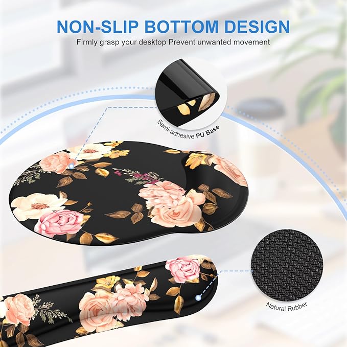 iCasso Desk Mat, Gaming Mouse Pad Wrist Support Set,4in1 XXL Large Mousepad + Keyboard Wrist Rest+Mouse Wrist Rest+Coaster Set with Ergonomic Design for Home Office Table Computer-Penoy